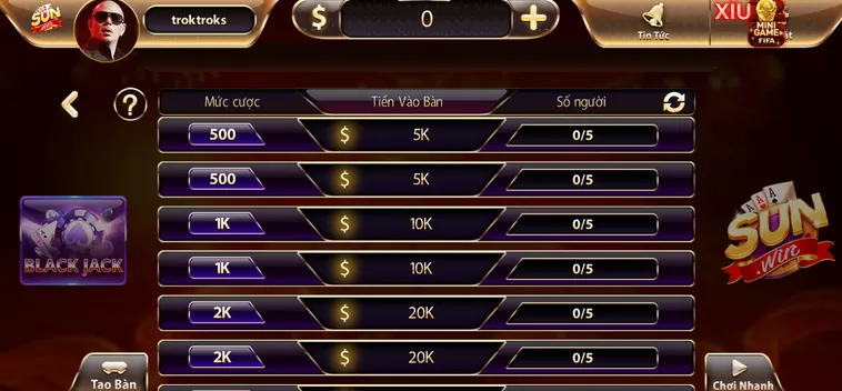 Black Jack Tại SunWin Trải Nghiệm Sòng Bạc Đẳng Cấp Thế Giới Cho Mọi Game Thủ